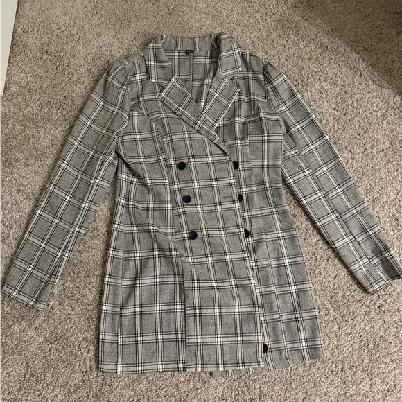 SHEIN Gray Plaid Double-Breasted Blazer - Picture 7 of 7